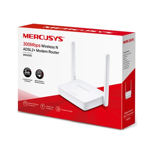 Mercusys MW300D 300Mbps Wireless N ADSL2 + Modem Router (Witte Kleur) 2,4 Ghz Gast Netwerk Functie