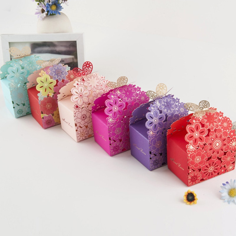 Caixa de papel de desenho de borboleta, caixa para doces de papel de estilo europeu, caixa de presente para casamento, lembranças de personalidade fofa e caixa de chocolate com 10 peças