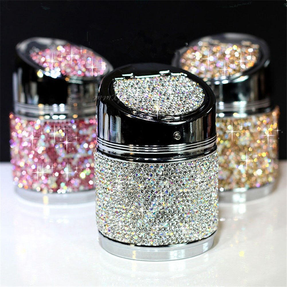 Cenicero de lujo de 6 colores para coche, color rosa, blanco, dorado brillante, con cubierta para coche, gran para mujeres y niñas