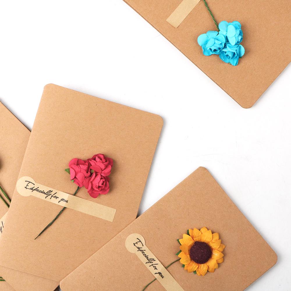 Dry Flower Handmade Cards Handwritten Blessing Greeting Card Birthday Wedding Invitation Cards Thanks Cards Party Supplies