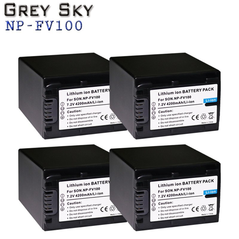 4 sztuk 4200mAh NP-FV100 NP FV100 NPFV100 FV100 bateria + ładowarka USB z wyświetlaczem LCD robić SONY NP-FV30 NP-FV50 NP-FV70 SX83E SX63E FDR-AX100E: 4 bateria