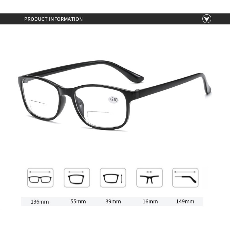 Elbru Bifocale Leesbril Unisex Lichtgewicht Verziendheid Verziend Brillen Vergroting Brillen + 1.0 1.5 2.0 4.0