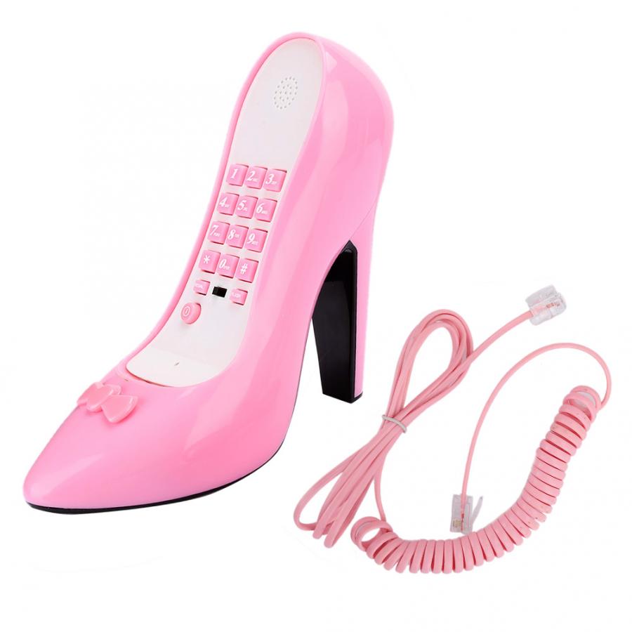 Corded Landline Phone Desktop High-Heeled Shoe Telephone Fashionable Pink Telephone for Home Office Hotel Decoration