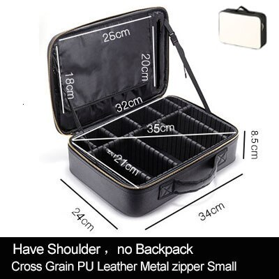 Clapboard Cosmetic Bag Leather Make Up Box Large Capacity Storage Handbag Travel Insert Toiletry Makeup Suitcase: S PU Metal zipper