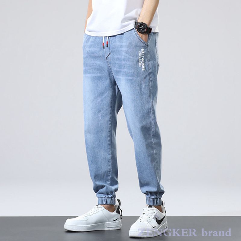 Forår 6xl jeans mænds elastiske lukkebukser løse mænds bukser plus størrelse jeans herrebukser 7xl