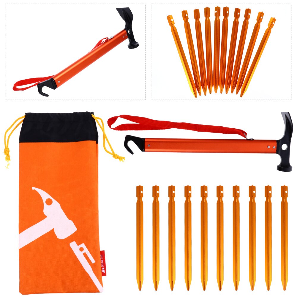 12PCS Camping Tent Stakes - Shovel Head Hammer Tool Set - Outdoor Triangular Nails