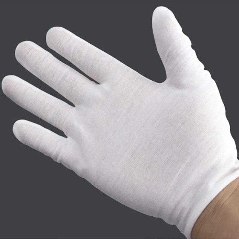 Guantes de algodón suave de dedo completo para hombre y mujer, mitones de absorción de sudor, color blanco, para camareros, conductores, joyas, trabajadores, novedad