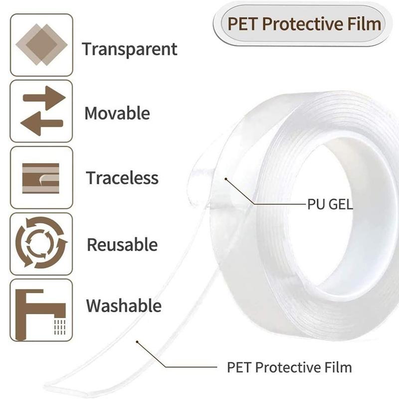 1M/3M/5M Tape Dubbelzijdig Magic Tapes Transparante Notrace Herbruikbare Waterdicht Plakband Reinigbare home Band Lijm