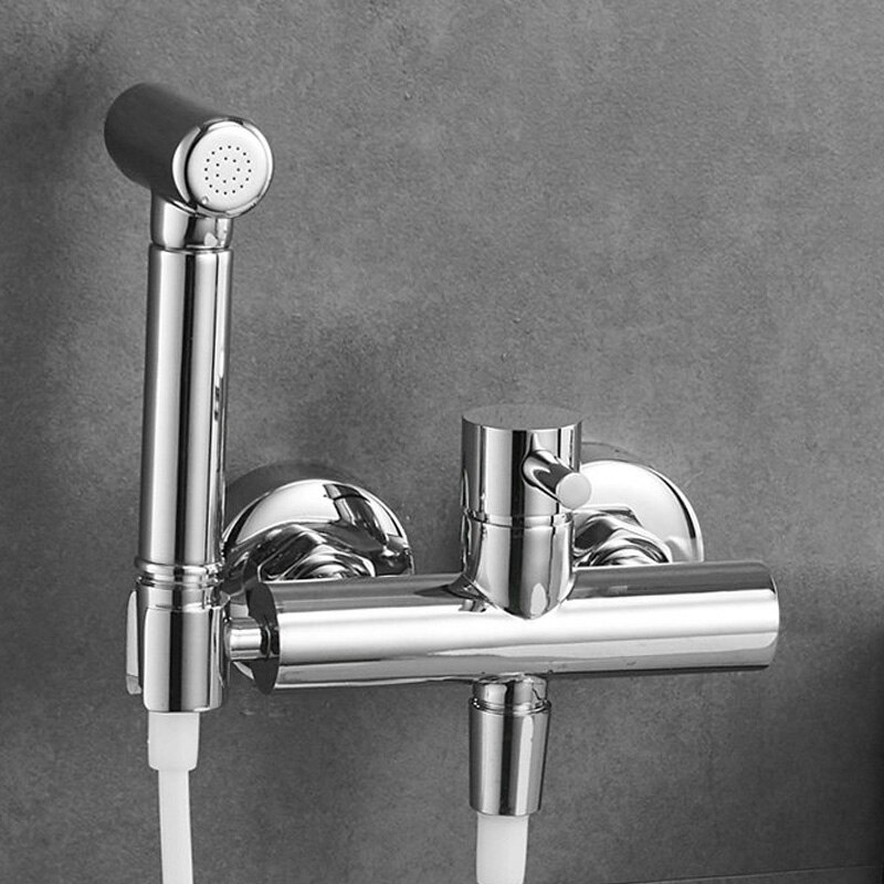 Grifo mezclador Bidet frío para baño con cabezal de ducha de latón negro montado en la pared lavado de mujer fregona grifo Shattaf Set WF0014A: Azul marino