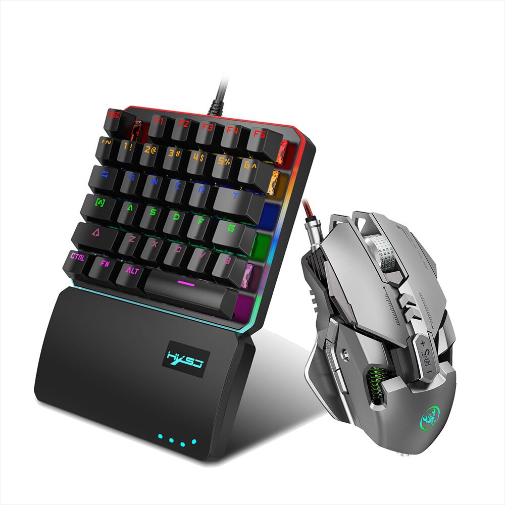 HXSJ Keyboard RGB Backlit Mouse Combo Wired Gaming Mouses 7-key Mice Blue Switch One-handed Mechanical Keyboards Adjustable DPI: Default Title