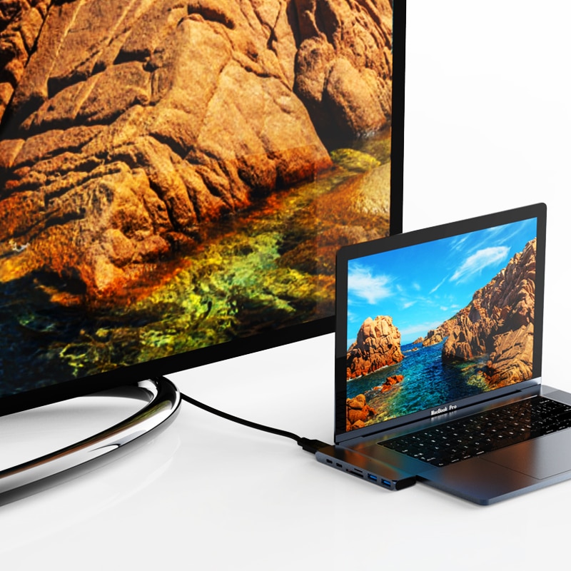 Usb c hub typ c thunderbolt 3 adapter usb-c dockningsdongel med hdmi 4k pd usb 3.0 sd tf kortläsare för macbook pro air 13 15