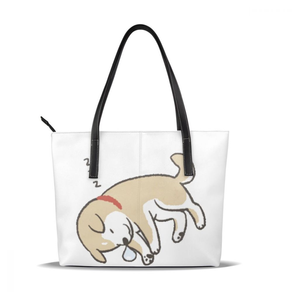 Shiba Inu Tote Taske - Cartoon Mønster - Kunstlæder - Lynlås Lukning - Alsidig Kvinder Håndtaske: Shiba Sleep 2