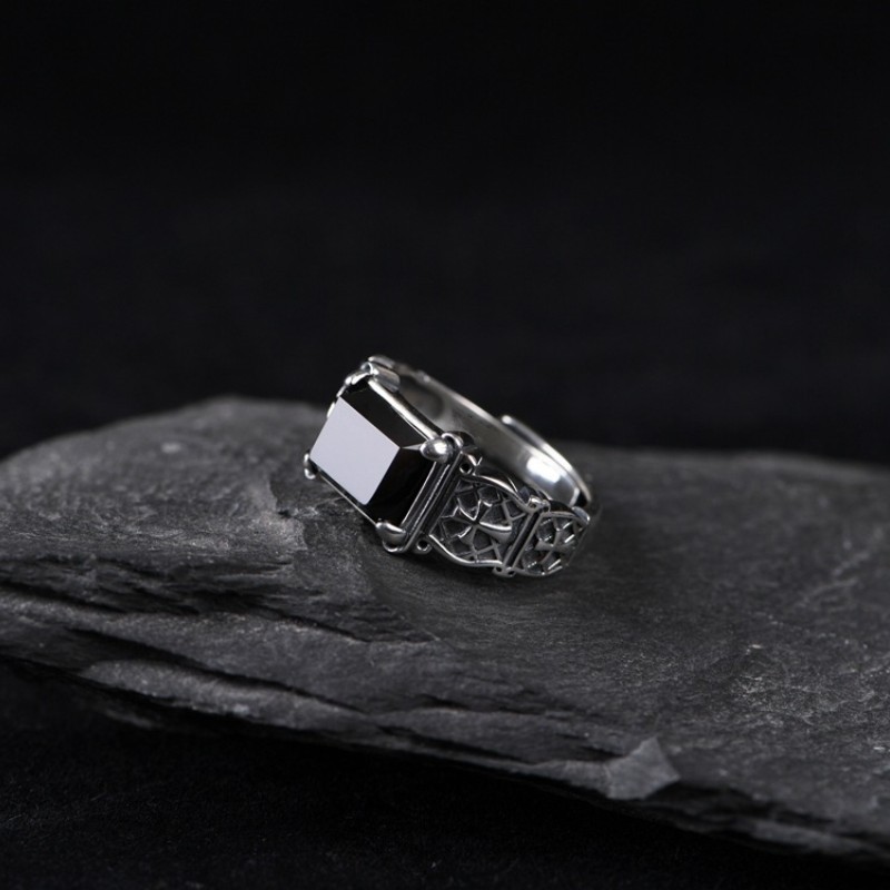 HX – bague croisée couleur argent pour hommes, personnalité dominante, tendance Hip Hop, anneau unique, bijoux en pierre noire,