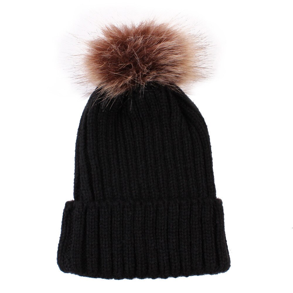 Mützen Baby Hut Pompon Winter Kinder Hut Gestrickte Nette Kappe Für Mädchen Jungen Casual Einfarbig Mädchen Hut Baby Mützen # P30: Black