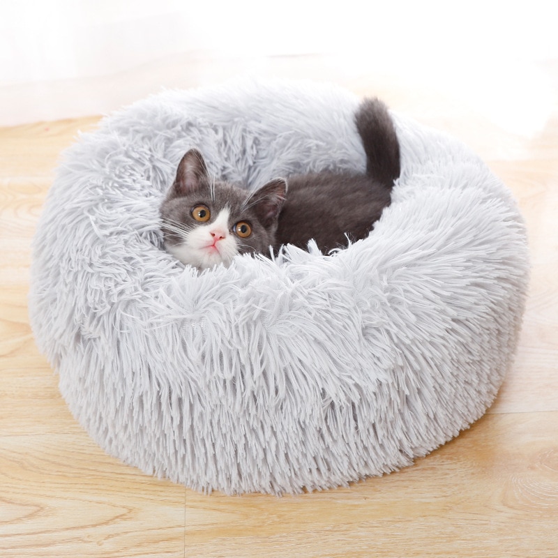 Pyöreä kissan sänky talo pehmeä kissan sänky kennel lemmikkikoiran sänky pienille koirille kissat pesä pitkä pehmo talvi lämmin makuupussi pentumatto