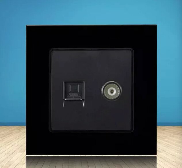 Square back Computer Socket, PC socket,Internet socket, with TV socket White Crystal Glass Panel,