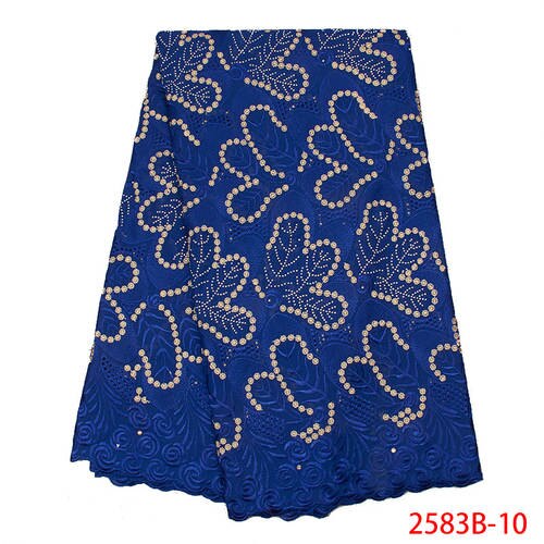 African Swiss Voile Lace in Switzerland Swiss Voile Cotton Lace Fabric Embroidery Laces with Stones KS2583B-1: Picture 10