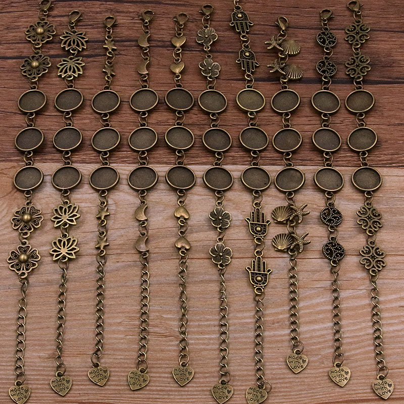 1 Uds., 2 colores, 15 estilos, aleación de Zinc de Metal, pulsera redonda de 12mm, ajuste de cabujón, conector de flor y Luna, accesorios de joyería hechos a mano