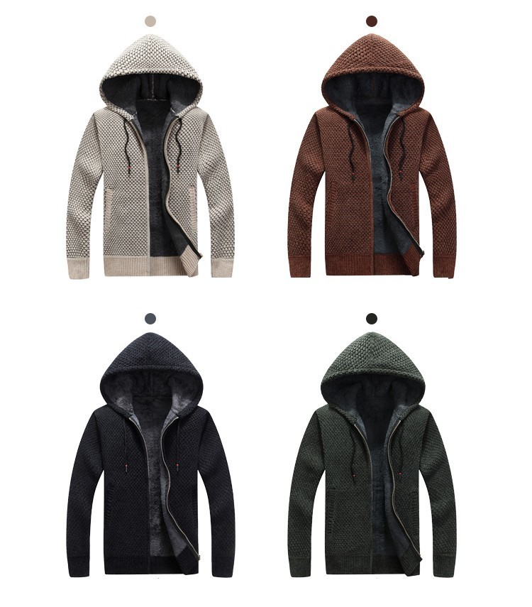 Herfst heren capuchon trui jas winter dikke truien jas heren effen kleur slim fit wollen bont trui bovenkleding 3xl
