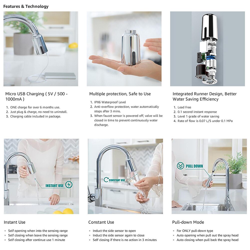 Smart Touchless USB Port Kitchen Bathroom Faucet Adapter Automatic Motion Sensor #734