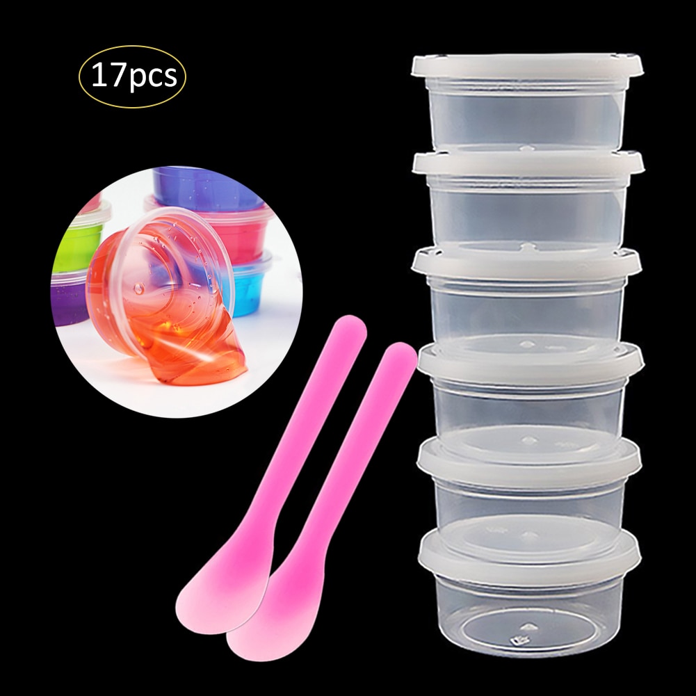 15Pcs Clear Slime Containers Met 15Pcs Bijbehorende Fit Deksels Lekvrij Plastic Opslag Containers 2Pcs Slime Mengen Lepels