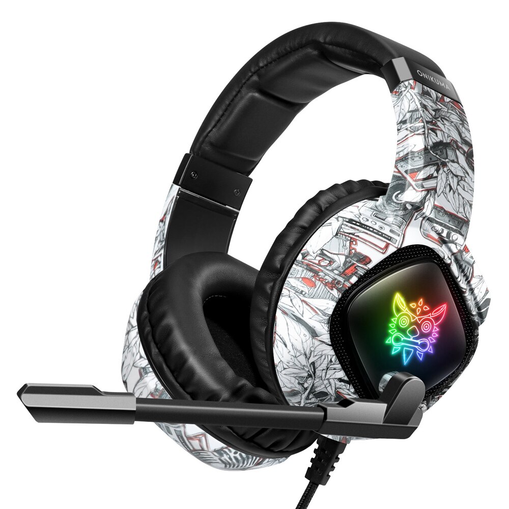 ONIKUMA K19 3.5mm Wired Gaming Headset with Mic casque Camo PC Stereo Headphones LED Light for Xbox One/Laptop Tablet/Phone: Camouflage White