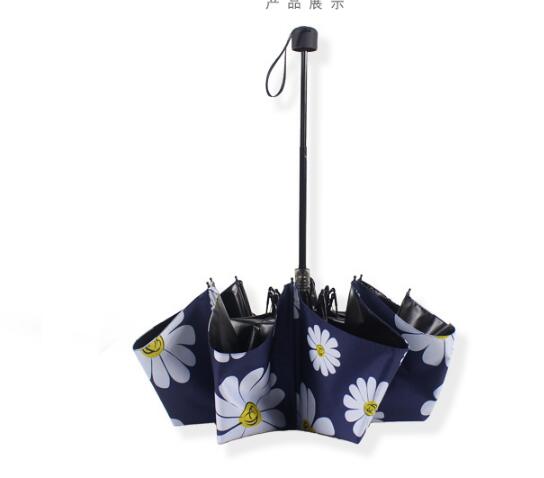 small fresh Daisy blue sunny umbrella three folding black glue UV adult paraguas parasol umbrella rain women