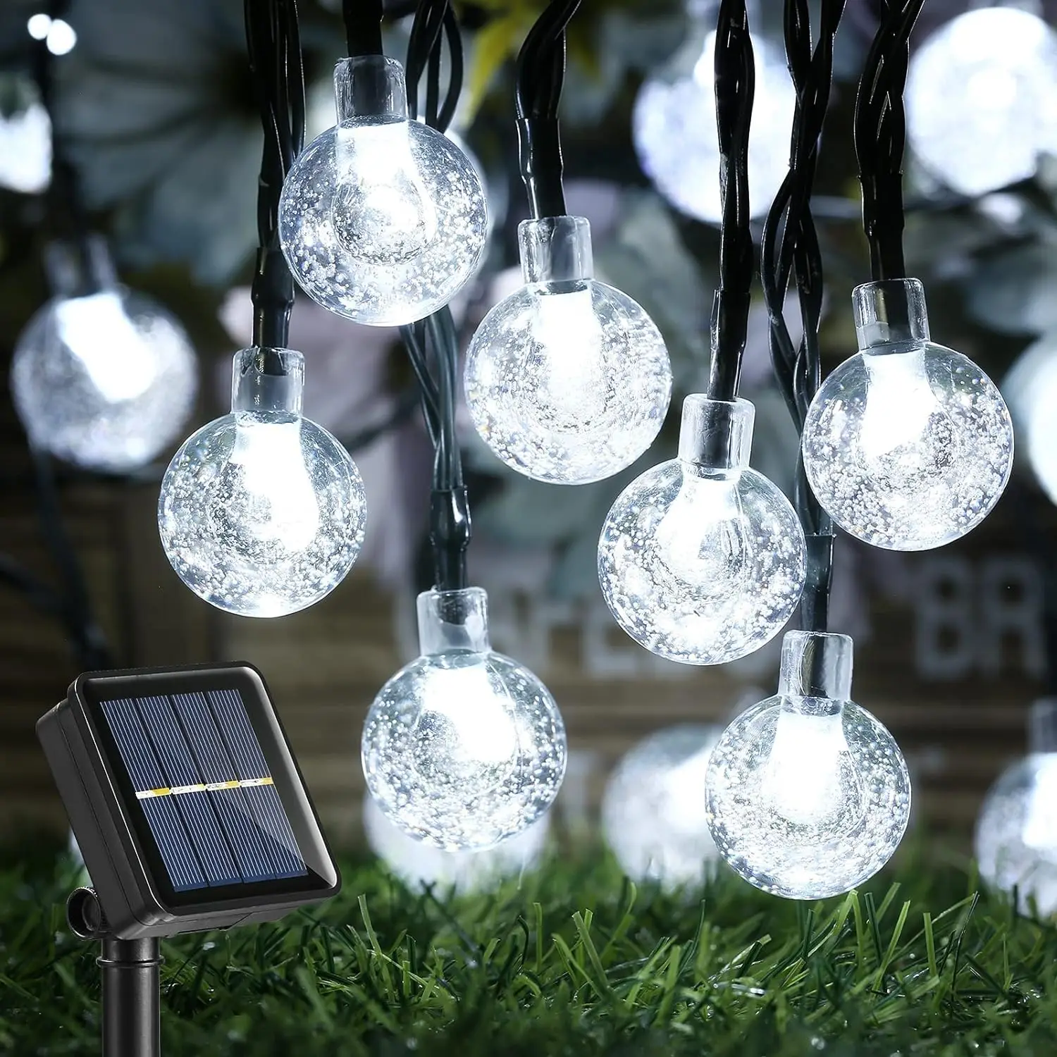 Guirlande lumineuse solaire Globe en cristal, 100 LED, guirlande lumineuse féerique, décoration de fête de noël et d'halloween, pour jardin: orange / 6-10W