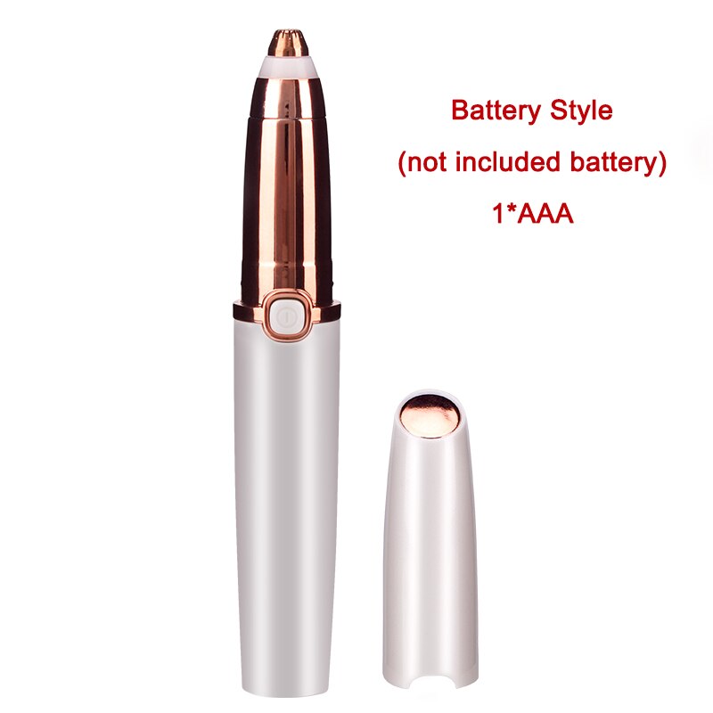 Electric Eyebrow Trimmer Epilator Makeup Painless Eye Brow Shaver Razors Portable Facial Hair Remover Women depilator battery: White-battery
