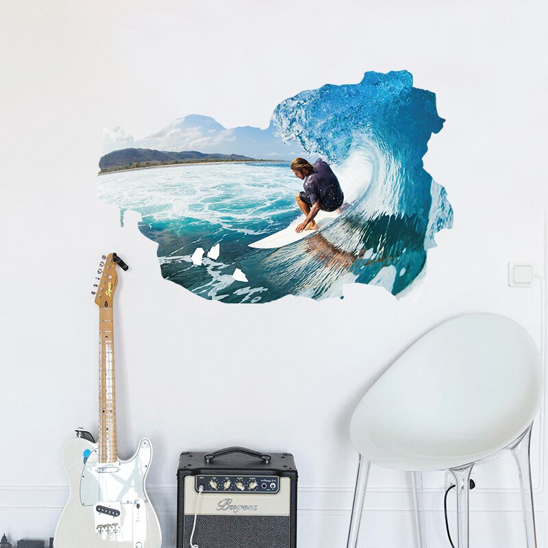 3D Surfing Wall Decor Bedroom Living Room Bathroom Decoration Vinyl Stickers on the Wall PVC Removable Poster Wallpaper