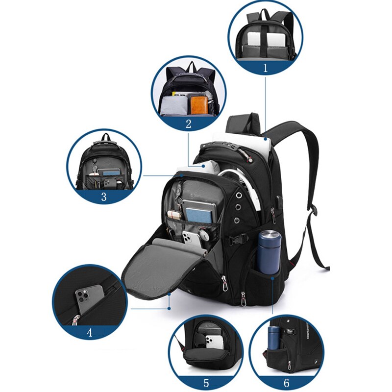 Multifunctional USB Charging Waterproof Backpack Luxury Academy School Bags Computer Travel Backpacks 17 Inch Laptop Bag For Men