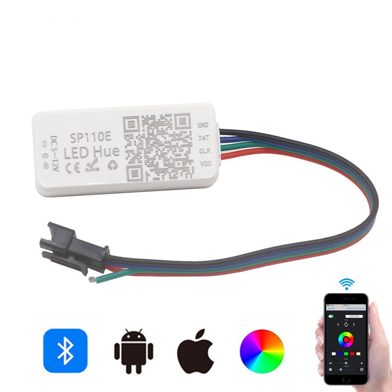 DC5-12V sp110e led bluetooth pixel controlador de luz ws2811 ws2812b ws2812 sk6812 ws2801 rgb rgbw pixels led strip controlador