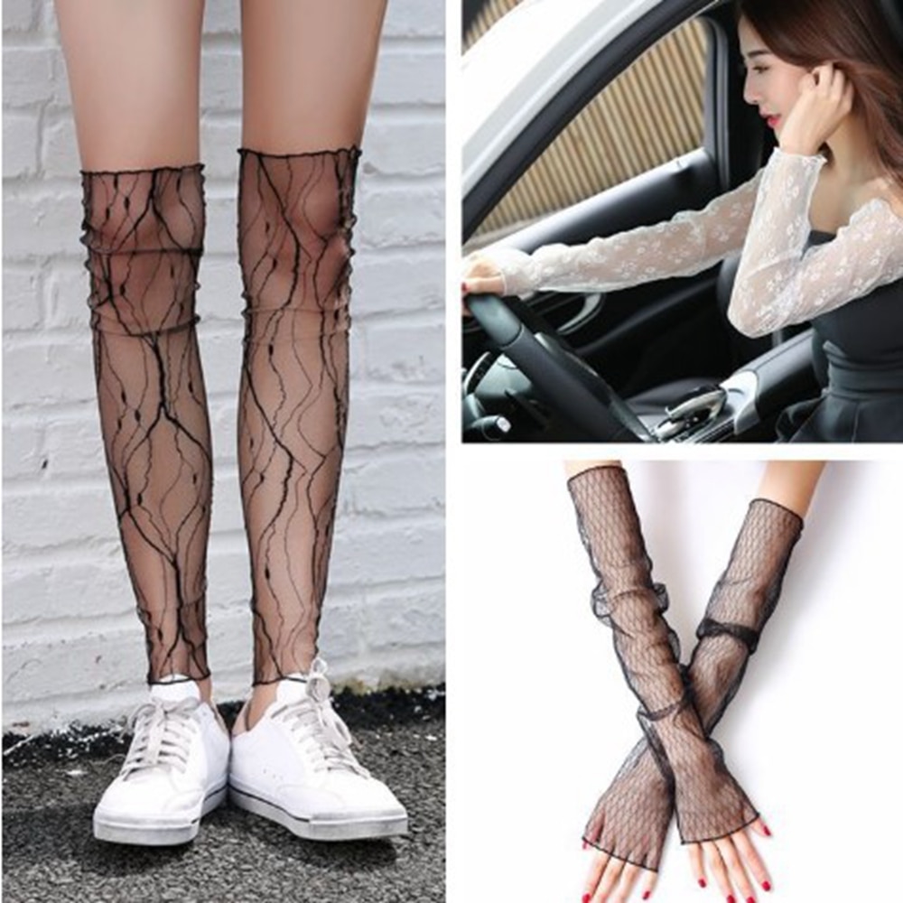 Gants de conduite à manches longues en dentelle pour femmes, Protection solaire, respirants, à la , demi-doigt, chaussettes en gaze