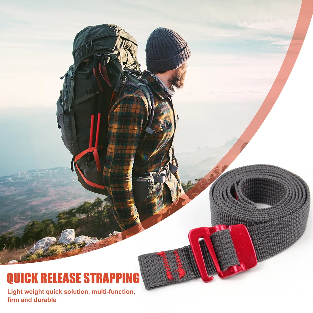 1.5m Outdoor Travel Backpack Nylon Tape Rope with Quick Release Hook Hiking Climbing Tension Belts Buckle Tie-Down Belt Straps