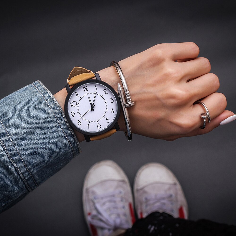 Armbåndsur kvinner klokker damer kvarts armbåndsur for kvinne klokke kvinnelige timer hodinky montre femme stor urskive pu: 06 kaffe digital