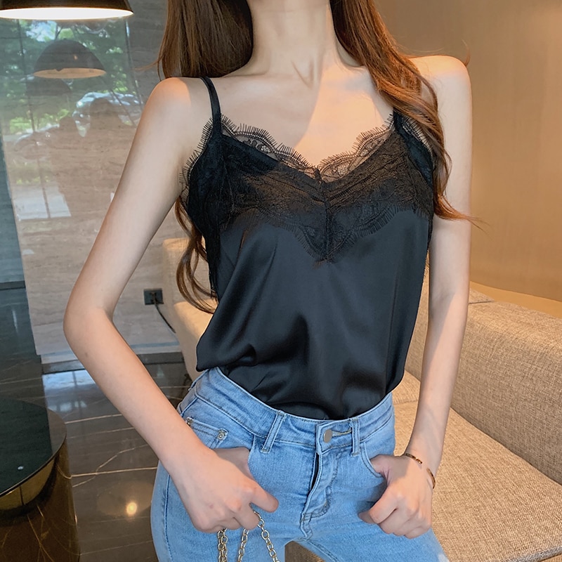 Zomer Met Kant Zijden Top Cami Voor Vrouwen Spaghetti Strap Top Tank Dames Tops Wit Hemdje Basic Tops Vrouwen Plus size 4XL