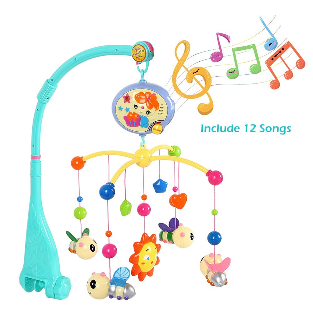 Pasgeboren Baby Musical Rammelaars Wieg Bed Wieg Mobiele Bee Animal Hangers Nusery Lullaby Speelgoed 360 Graden Roterende