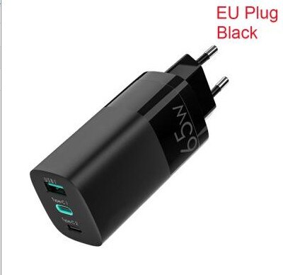 Portable Type C PD 3.0 Wall Adapter Quick Charge US EU Plug 65W GaN Fast Charger USBFor iPhone 12 Phone Laptop Tablet: EU Plug	black