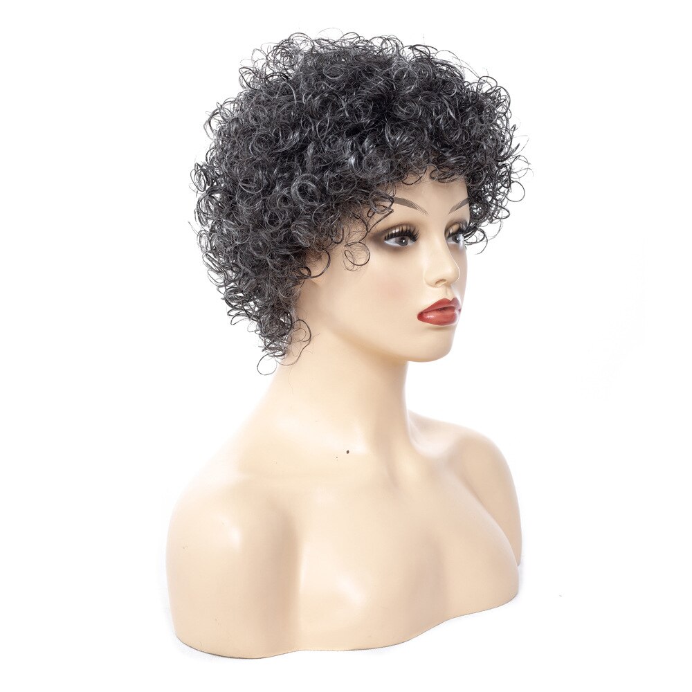 Kinky Curly Afro Wig Gray 6inch Short Wigs for Women Synthetic Hair YxCheris
