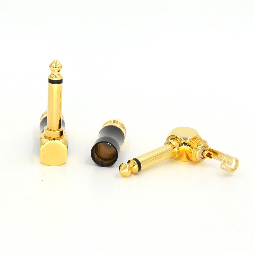 Hi End B605G 5u chapado en oro 1/4 "TS ángulo recto MONO teléfono conector de clavija 6,3 MM JACK