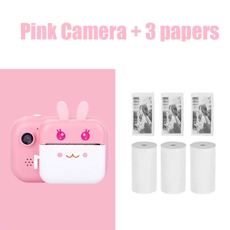 Cheap cute mini instant print photo camera small children camera kids birthday with games: Pink 32G 3Paper