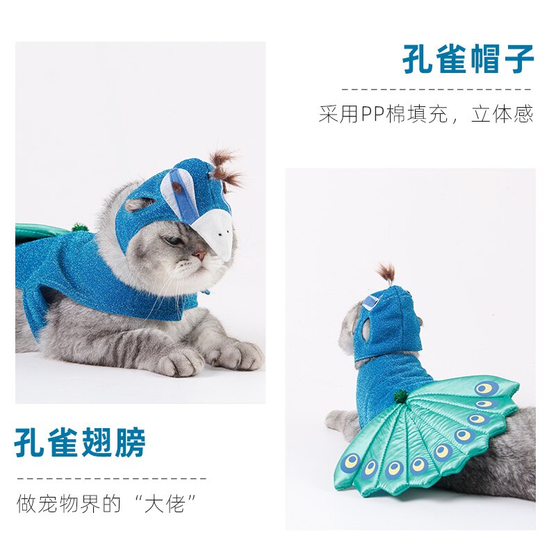 Pet Peacock Costume With Hat for Small Dogs Cats Blue