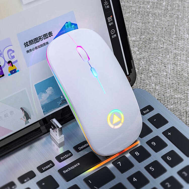 Rechargeable Mouse Wireless Silent LED Backlit Mice USB Optical Ergonomic Gaming: White