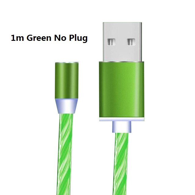 Vloeiende Kleuren Led Glow Usb Charger Type C Kabel Voor Android Micro Usb Oplaadkabel Voor Iphone X Voor Samsung lading Draad Koord: Green No Plug