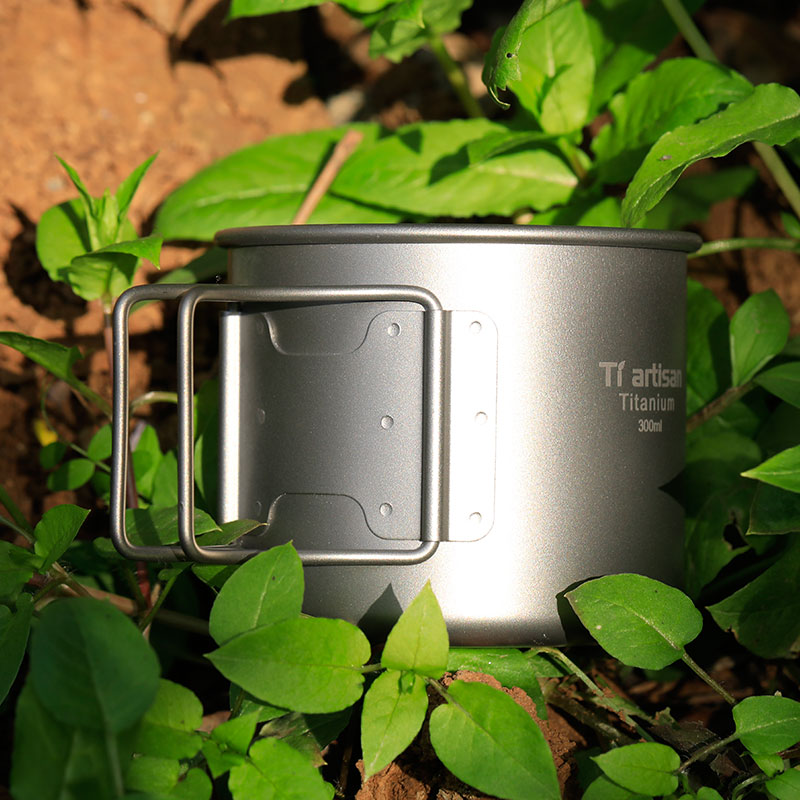 Tiartisan ultralätt titanmugg bärbar camping picknick vattenkopp mugg med vikbart handtag 300ml / 350ml / 550ml / 650ml