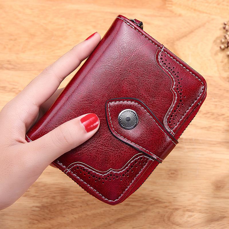 Portemonnee Vrouwen Portemonnee Olie Wax Lederen Hasp Rits Portemonnee Clutch Coin Card Houders Portemonnee Portfel damski: Red