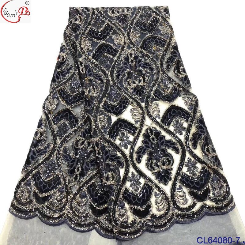 velvet cutting gold metallic thread lace fabric for CL64080: Black