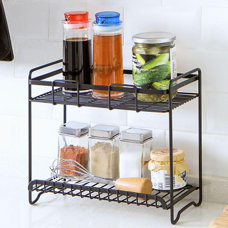 Kitchen Household Double-layer Iron Art Storage Rack Floor Seasoning Shelf Bathroom Vanity Organizer Shelf Rack