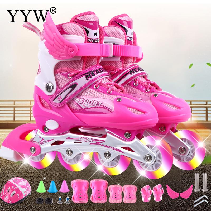 Inline Roller Skate Verstelbare Schaatsen Rollen Schoenen Sliding Voor Kinderen Skate Sneakers Rollen Maat L Kids Ourdoor Sport: pink flash suit / s 26-32