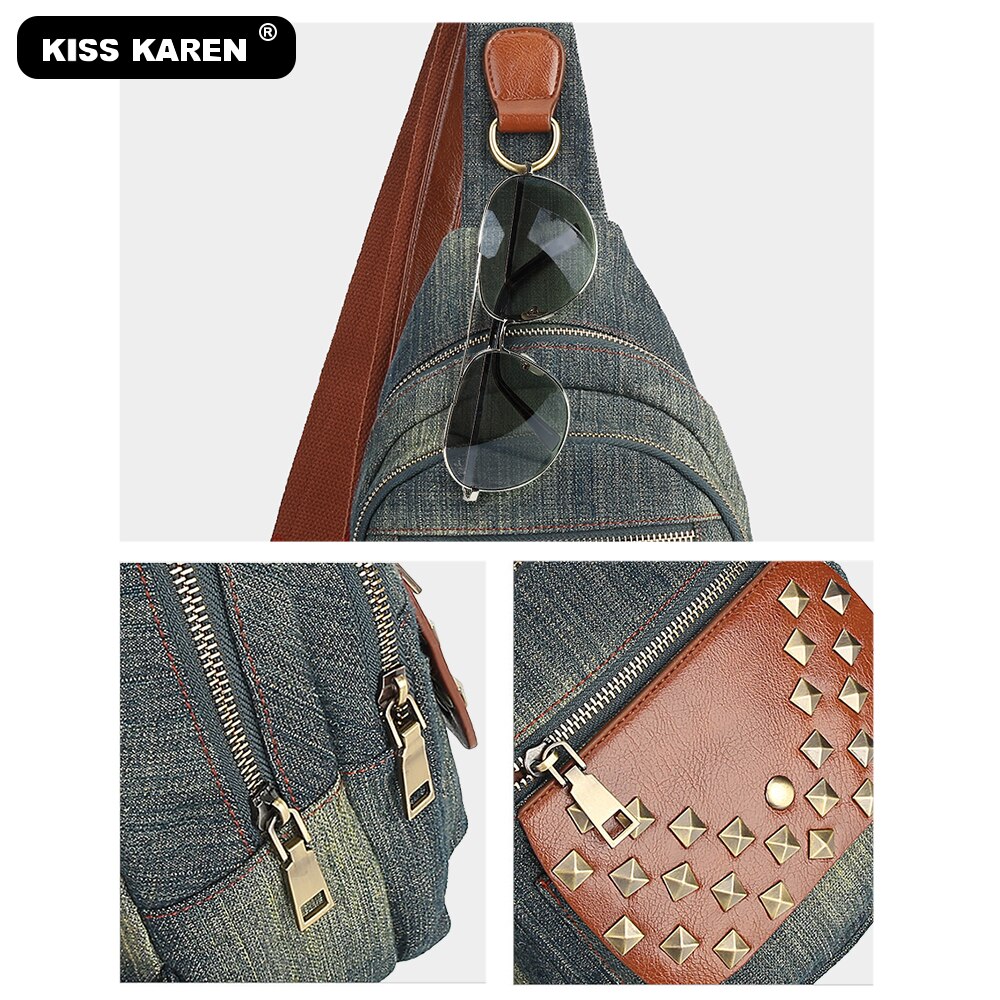 Rock studs schoudertassen jeans dames borsttassen duurzame casual dagrugzak denim dames handtas schouder messenger bags